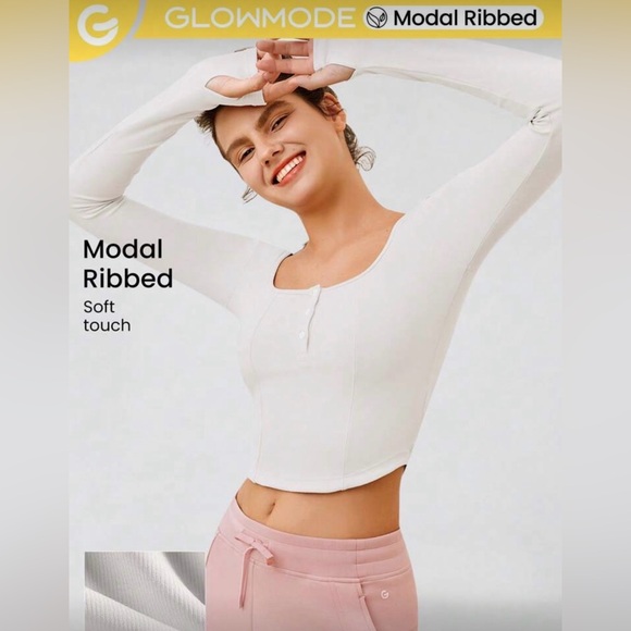 Glowmode Sandwashed Modal Rib Curve Hem Long Sleeve Crop Top - Picture 5 of 5